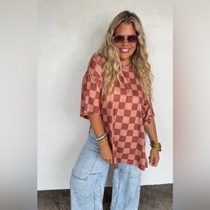 Blakely Checkered Pink and Brown Women's Top